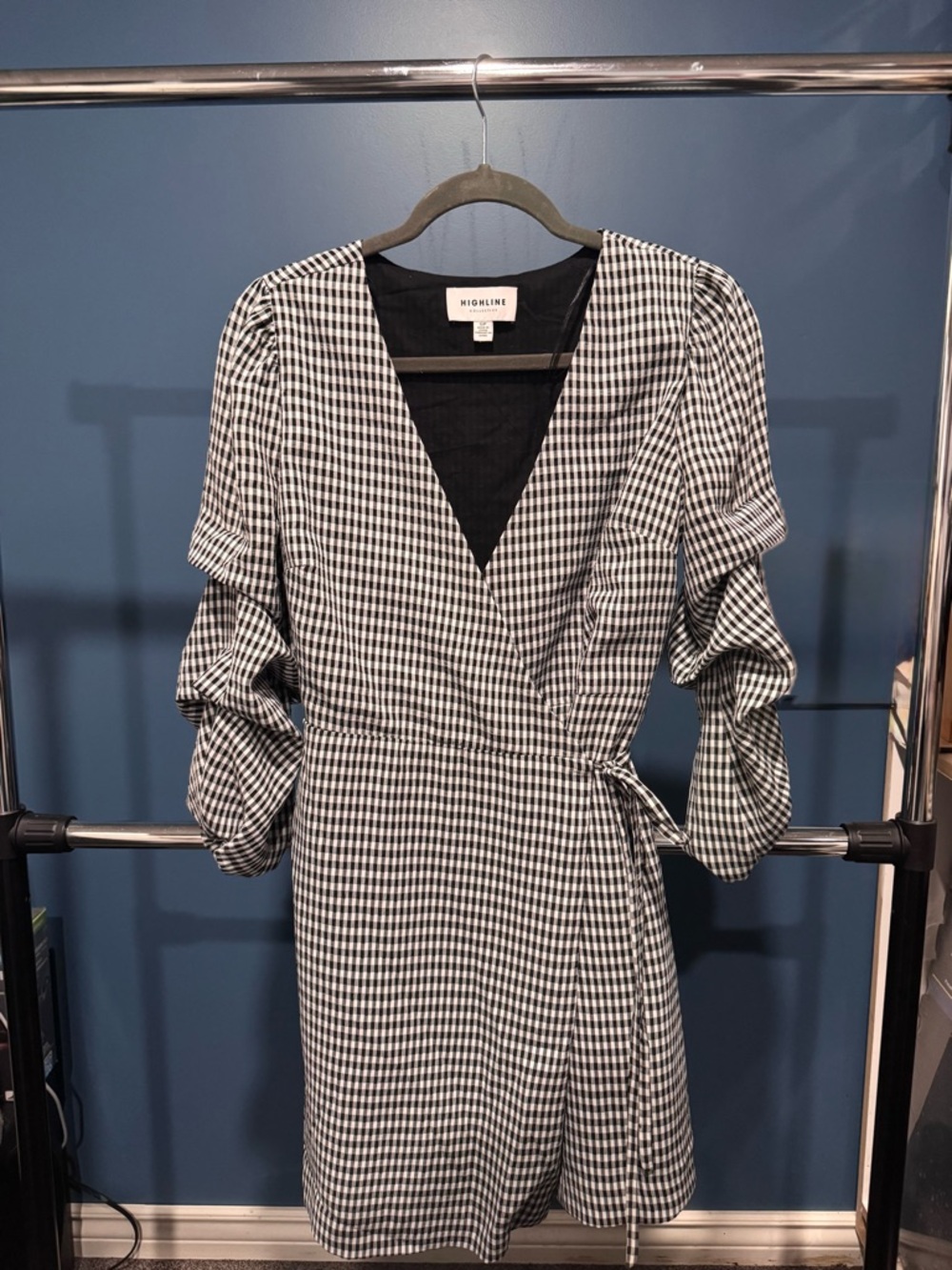 Highline Black & White Gingham Wrap Mini Dress
